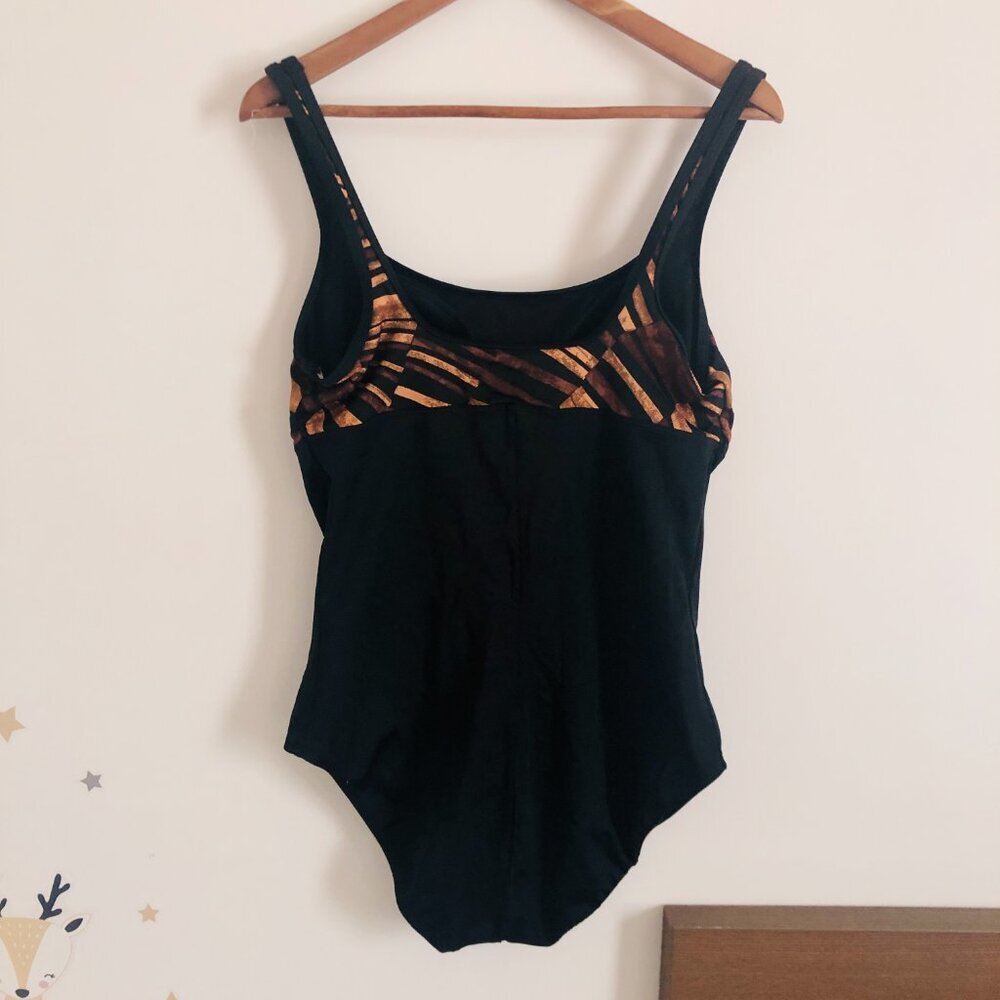 🏝️ SPEEDO Women's M One-Piece Swimsuit Bath Bathing Suit Black & Bronze - Picture 3 of 6